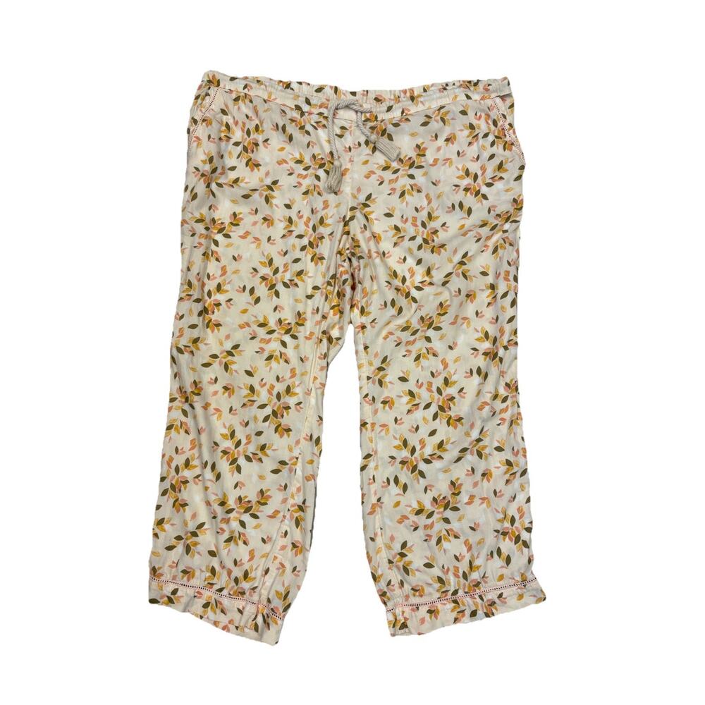 Pact 100% Organic Cotton White Floral Pants XL Pockets Comfy Lounge Resort